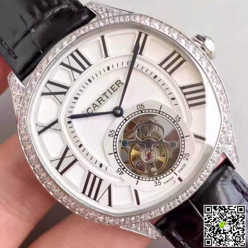 Replica Drive De Ca*t1er W4100013 Men Watches 1:1 Best Edition Swiss Tourbillon Black Leather Strap