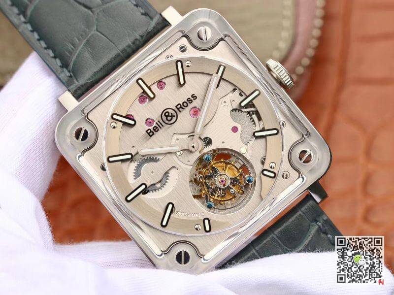 Replica Bell   Ross BR-X2 Tourbillon 1:1 Best Edition Men Watches Steel Dial Swiss ETA380 Tourbillon Movement Leather Watch Strap