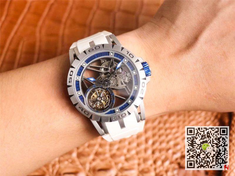 Replica Roger Dubuis Excalibur RDDBEX0622 Tourbillon JB Factory 1:1 Best Edition Blue Hollow Dial Swiss RD505SQ