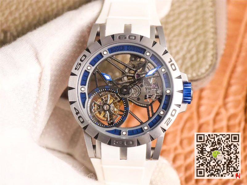 Replica Roger Dubuis Excalibur RDDBEX0622 Tourbillon JB Factory 1:1 Best Edition Blue Hollow Dial Swiss RD505SQ