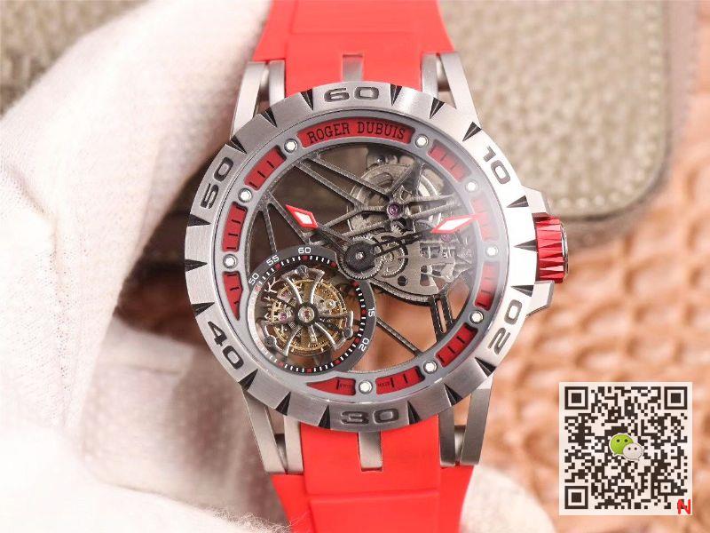 Replica Roger Dubuis Excalibur Spider RDDBEX0572 Hollow Flight Tourbillon 1:1 Best Edition JB Factory Red Strap Swiss RD505SQ