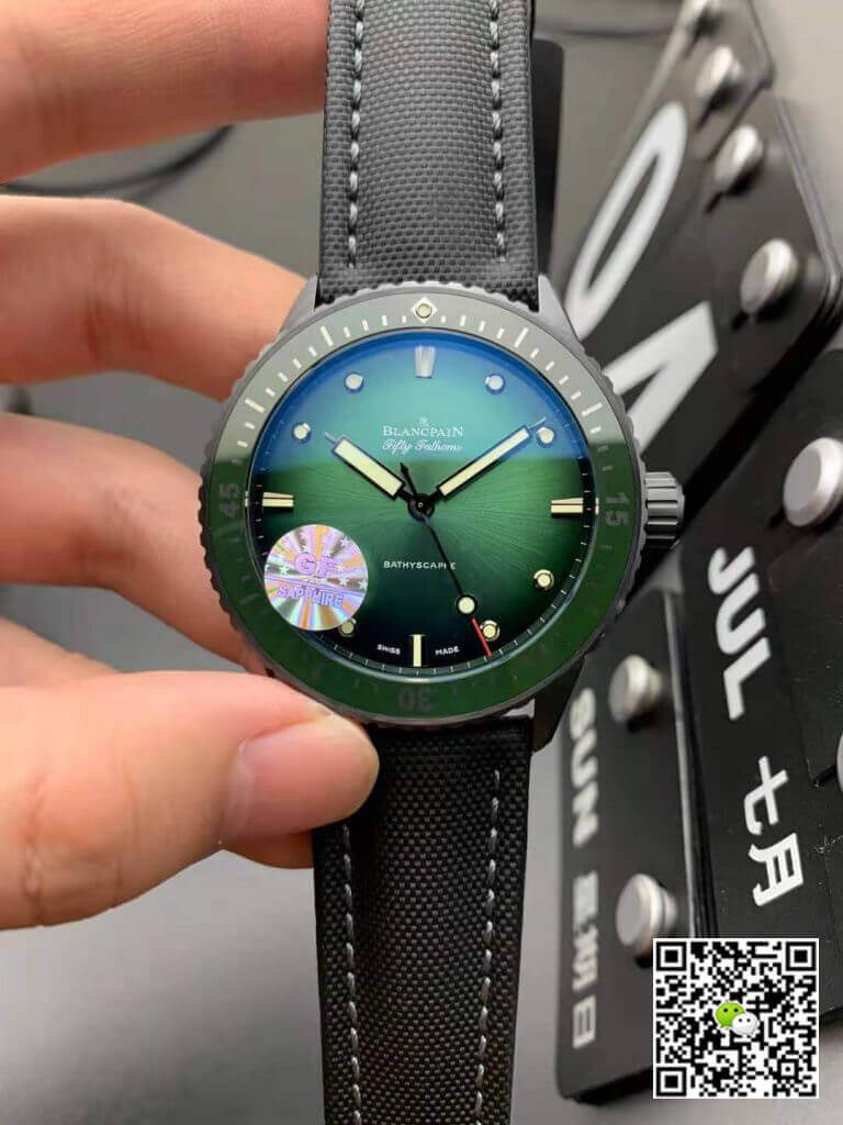 Replica Blancpain Fifty Fathoms Bathyscaphe Mokkarran 5005 0153 NABA 1:1 Best Edition GF Factory Green Dial
