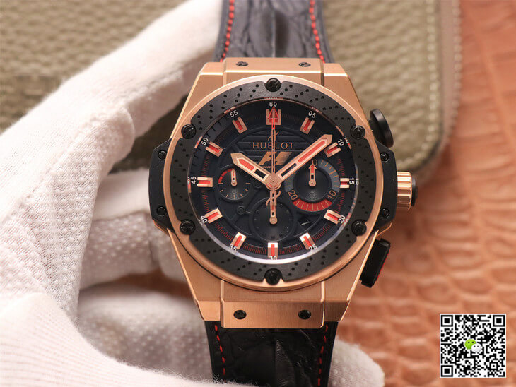 Hublot Replica King Power Ferrari F1 1:1 Best Edition V6 Factory Black Dial Rose Gold