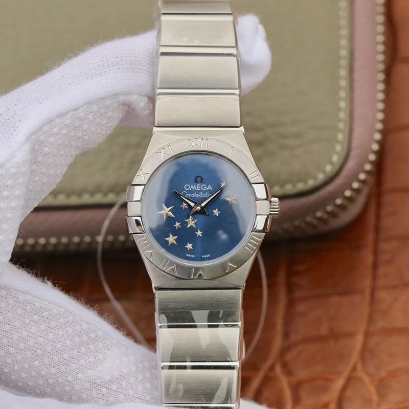 Replica 0me*ga Constellation Quartz Ladies 27mm TW Factory 1:1 Best Edition Swiss Eta Quartz 1376 Blue Dial