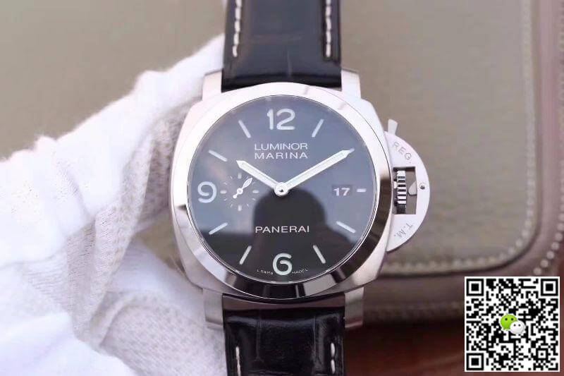 Pa*e*a1 Replica Luminor Marina 1950 PAM312 VS Factory 1:1 Best Edition Swiss ETA P9000 Black Dial Black Leather Strap
