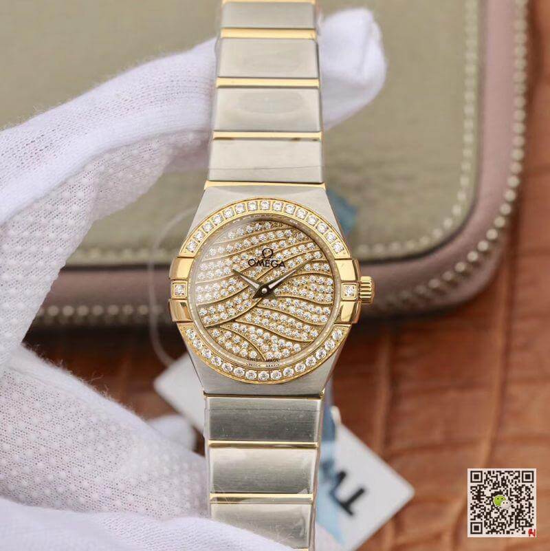 Replica 0me*ga Constellation Quartz Ladies 18K Yellow Gold D1am0nd Dial TW Factory 1:1 Best Edition Swiss Eta Quartz 1376