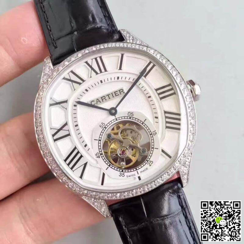 Replica Drive De Ca*t1er W4100013 Men Watches 1:1 Best Edition Swiss Tourbillon Black Leather Strap