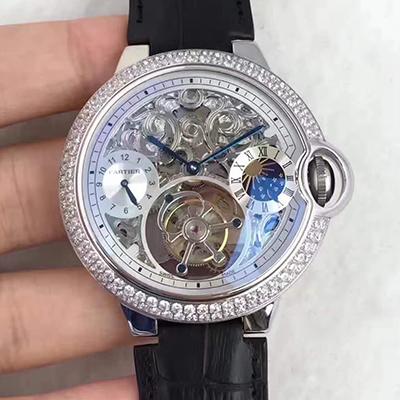 Replica Ballon Bleu De Ca*t1er Tourbillon 1:1 Best Edition Swiss Tourbillon D1am0nds bezel Black Leather Strap