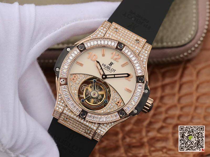 Replica Hublot Classic Fusion 45mm Tourbillon 1:1 Best Edition With D1am0nd Rosegold White Dial Swiss Toubillon