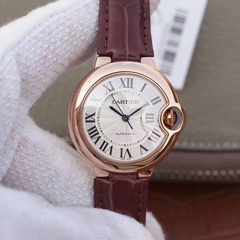 Replica Ballon Bleu De Ca*t1er 33mm Rosegold 1:1 Best Edition Brown Leather Strap Swiss ETA 2671
