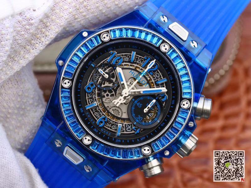 Replica Hublot Big Bang Unico 411.JX.4802.RT Men Watches 1:1 Best Edition Swiss ETA1242 Blue Rubber Strap