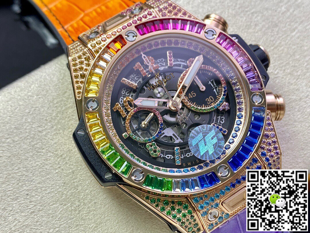 Replica Hublot BIG BANG Unico 411.OX.9910.LR.0999 1:1 Best Edition ZF Factory Rainbow Rose Gold Case