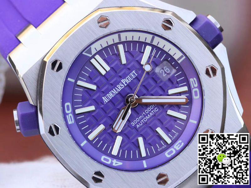 Replica Audemars P1g*et Royal Oak Offshore Diver 15710ST.OO.A077CA.01 1:1 Best Edition Swiss ETA3120 S*perlumed Purple textured dial