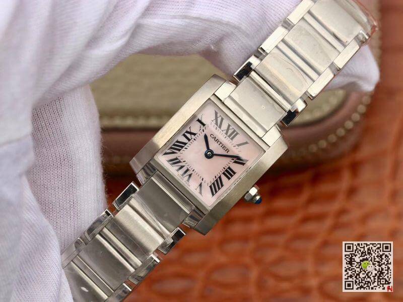 Ca*t1er Replica Tank Francaise W51028Q3 Pink MOP Dial Steel Ladies Watch 1:1 Best Edition Swiss Quartz