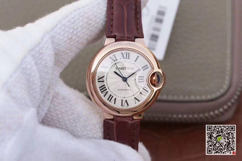 Replica Ballon Bleu De Ca*t1er 33mm Rosegold 1:1 Best Edition Brown Leather Strap Swiss ETA 2671