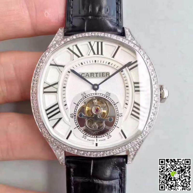 Replica Drive De Ca*t1er W4100013 Men Watches 1:1 Best Edition Swiss Tourbillon Black Leather Strap