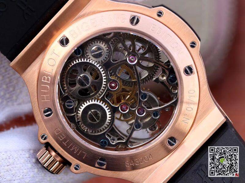 Replica Hublot Big Bang hollow tourbillon 1:1 Best Edition Swiss Seagull hand-winding tourbillon movement 18K Rose Gold