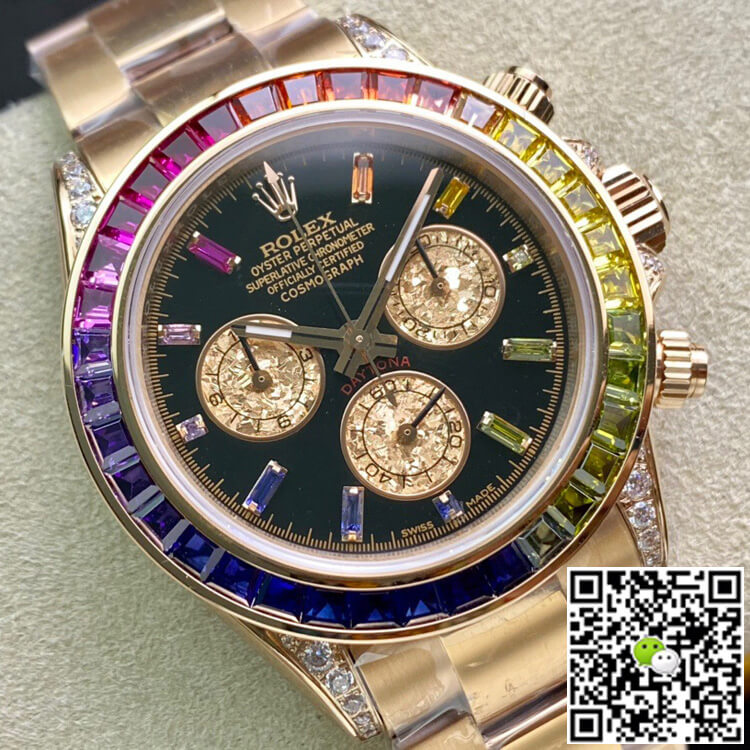 Replica R01ex Daytona 116595 RBOW 1:1 Best Edition TW Factory Rose Gold Black Dial