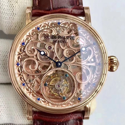 Pat*k Phi1i*pe Replica Tourbillon Sapphire 1:1 Best Edition Rose Gold Swiss Tourbillon