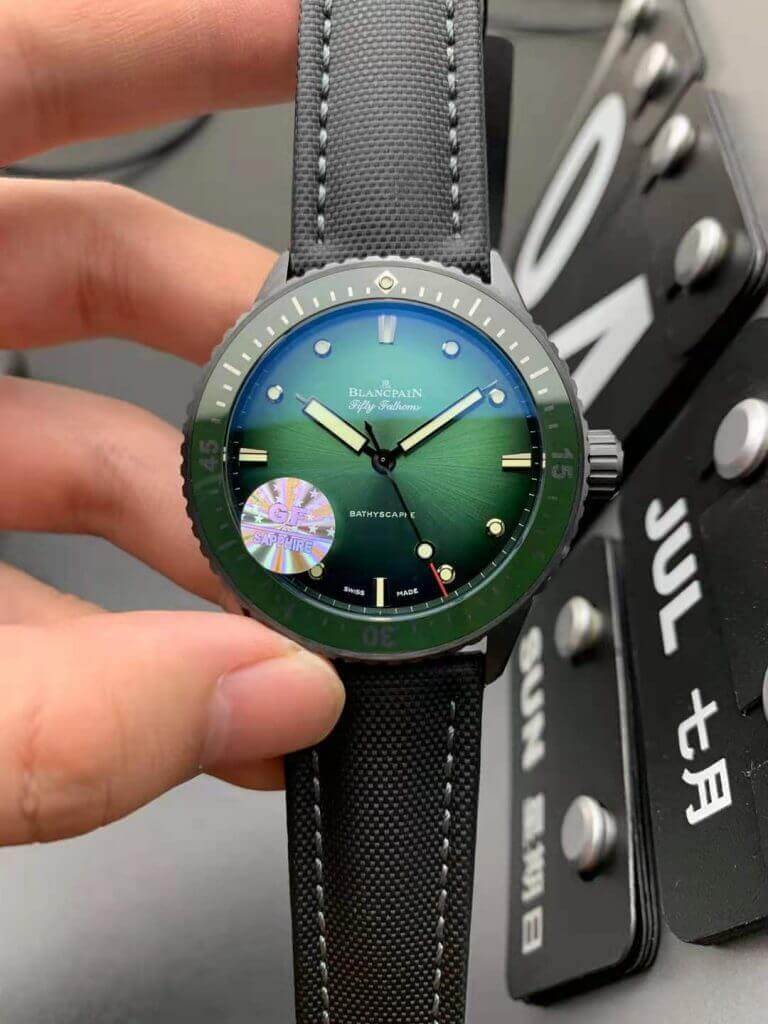 Replica Blancpain Fifty Fathoms Bathyscaphe Mokkarran 5005 0153 NABA 1:1 Best Edition GF Factory Green Dial
