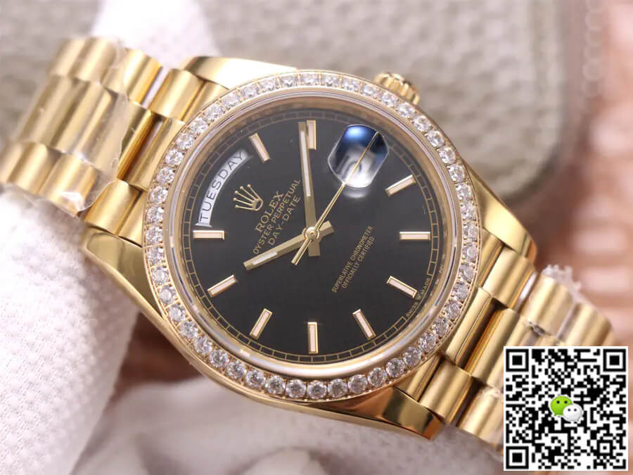 Replica R01ex Day Date 40MM 1:1 Best Edition EW Factory Yellow Gold Black Dial