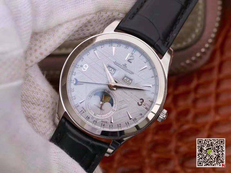 Replica Jaeger-LeCoultre Master Calendar 1558420 OM factory 1:1 Best Edition Swiss ETA866 Silver Dial Black calf leather strap