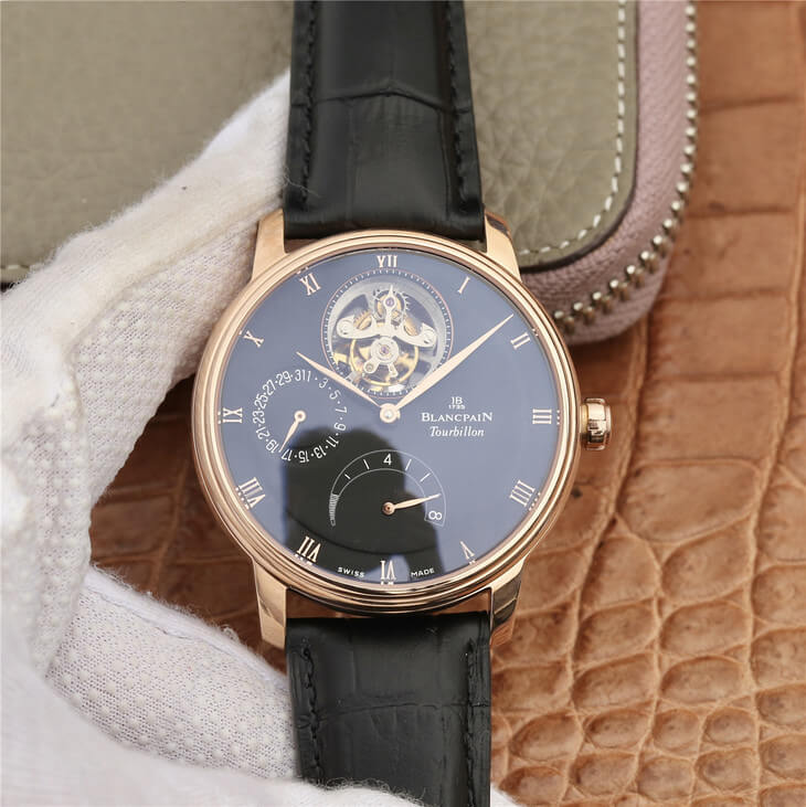Replica Blancpain Villeret 6025-3642-55B 1:1 Best Edition JB Factory Gold Case Black Dial