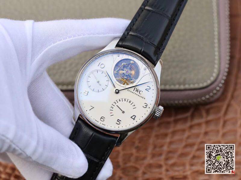 IWC Replica Portuguese IW504202 Real Tourbillon 1:1 Best Edition White Dial On Black Leather Strap Swiss ETA Tourbillon