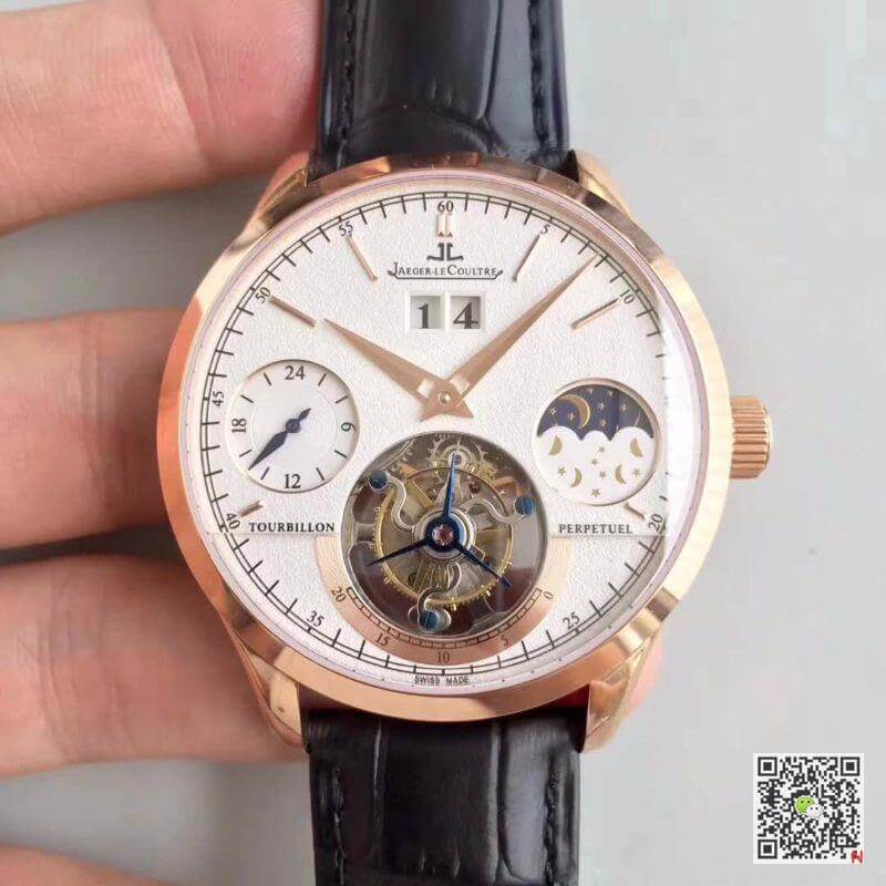 Replica Jaeger-LeCoultre Master Grande Tradition Tourbillon Men Watches 1:1 Best Edition Swiss Tourbillon 18K Rose Gold White Dial