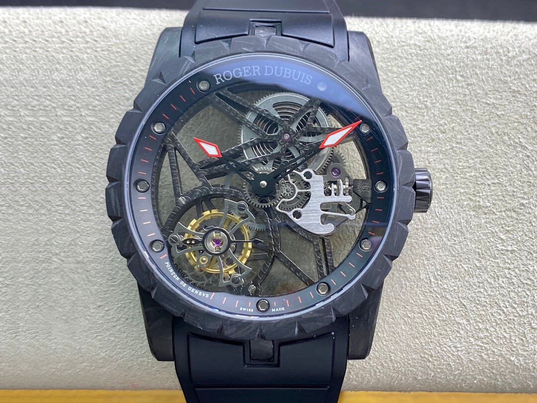 Replica Roger Dubuis Excalibur DBEX0577 1:1 Best Edition BBR Factory Tourbillon Skeleton Dial