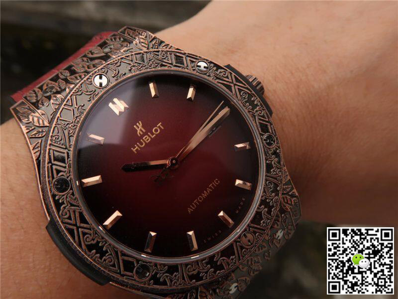 Replica Hublot Classic Fusion 511.OX.6670.LR.OPX17 JJ Factory 1:1 Best Edition Swiss ETA2892 Dark Red Gummy Strap
