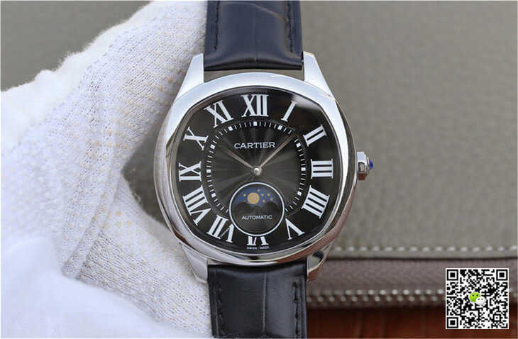 Replica Drive De Ca*t1er Moonphase WGNM0009 1:1 Best Edition Stainless Steel Black Dial
