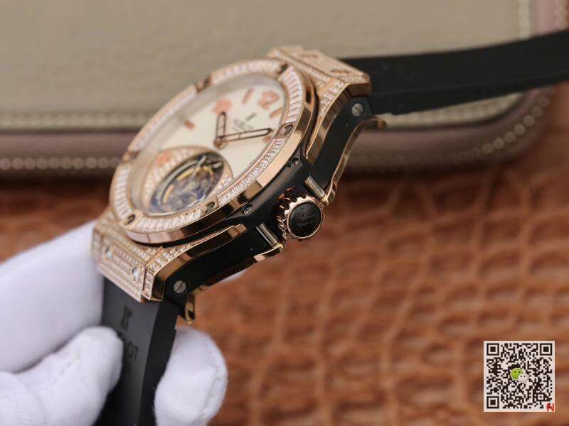 Replica Hublot Classic Fusion 45mm Tourbillon 1:1 Best Edition With D1am0nd Rosegold White Dial Swiss Toubillon