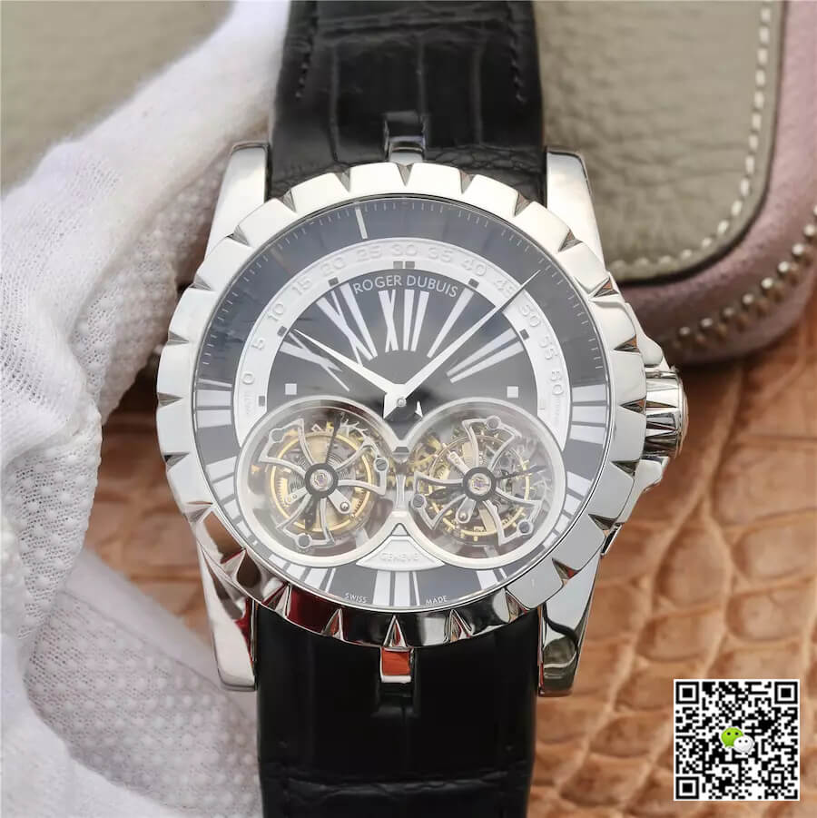 Replica Roger Dubuis Excalibur RDDBEX0291 1:1 Best Edition JB Factory Tourbillon White Shell Black Dial