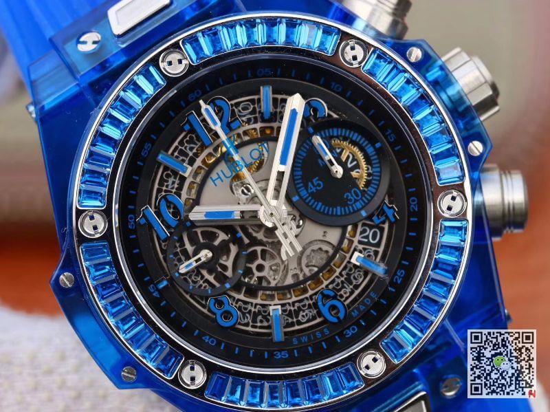 Replica Hublot Big Bang Unico 411.JX.4802.RT Men Watches 1:1 Best Edition Swiss ETA1242 Blue Rubber Strap