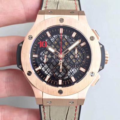 Replica Hublot Big Bang Aero Bang Gold Mechanical Watches 1:1 Best Edition Swiss ETA4100 Black Skeleton Dial