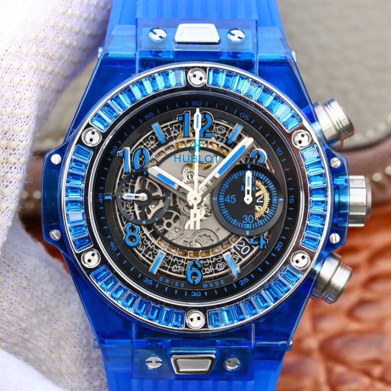 Replica Hublot Big Bang Unico 411.JX.4802.RT Men Watches 1:1 Best Edition Swiss ETA1242 Blue Rubber Strap