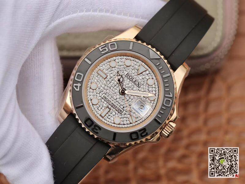 Replica R01ex Yacht-Master 40mm 116655 D1am0nd Dial Rosegold 1:1 Best Edition Automatic Swiss Movement Black Rubber Strap