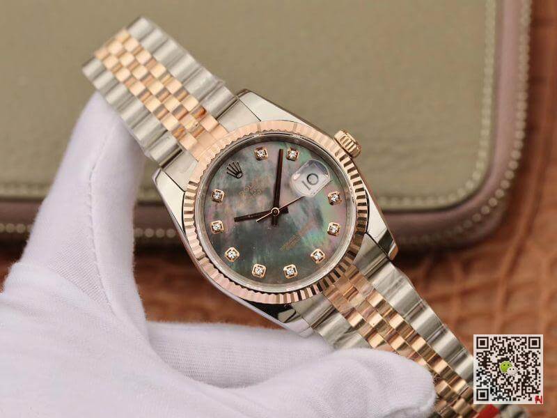 Replica R01ex Date-Just 36mm 1:1 Best Edition Gray Dial D1am0nd Markers 18K Gold Wrapped Swiss ETA3135