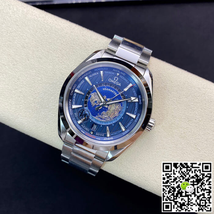 Replica 0me*ga Seamaster Aqua Terra GMT Worldtimer 220.10.43.22.03.001 1:1 Best Edition VS Factory Blue Dial Swiss ETA8938