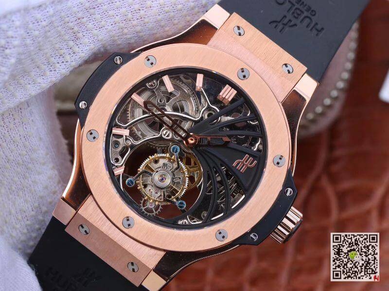 Replica Hublot Big Bang hollow tourbillon 1:1 Best Edition Swiss Seagull hand-winding tourbillon movement 18K Rose Gold