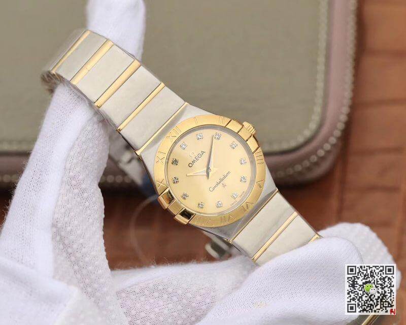 Replica 0me*ga Constellation 27mm Quartz Ladies TW Factory 1:1 Best Edition Swiss Eta Quartz 1376 Gold Dial