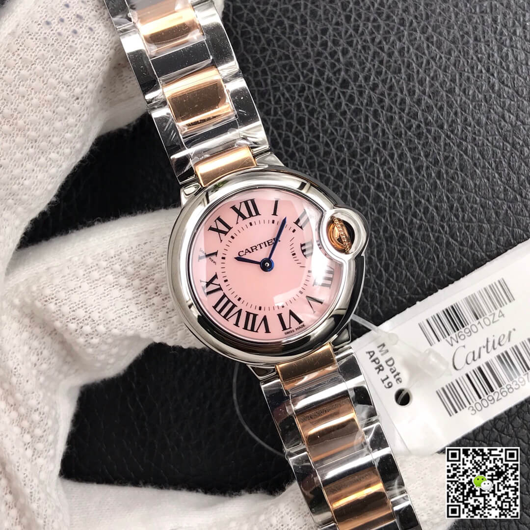 Replica Ballon Bleu De Ca*t1er 28MM 1:1 Best Edition V6 Factory V8 Pink Dial Gold Strap