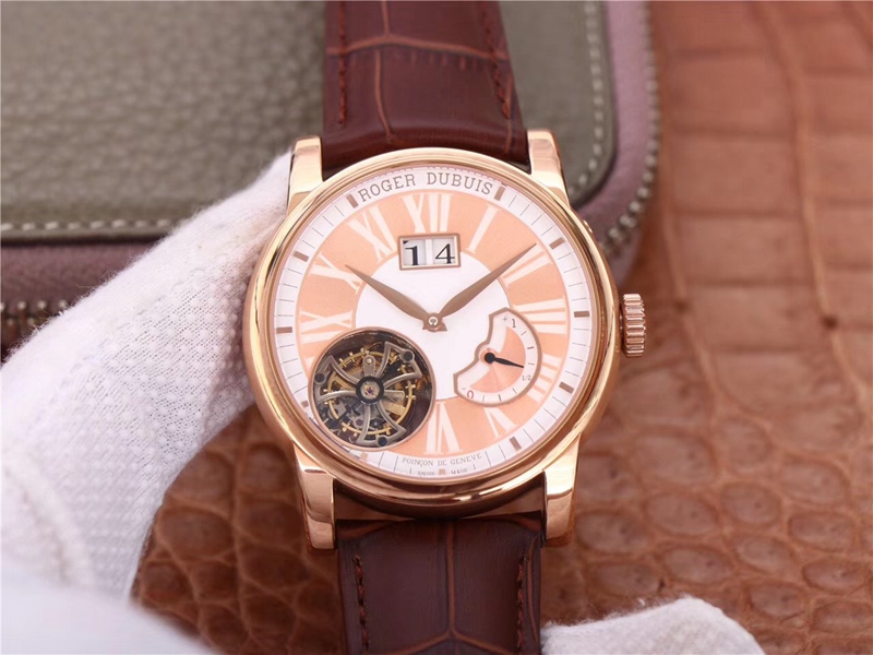 Replica Roger Dubuis Hommage RDDBHO0568 Tourbillon 1:1 Best Edition JB Factory Champagne Dial Swiss RD540