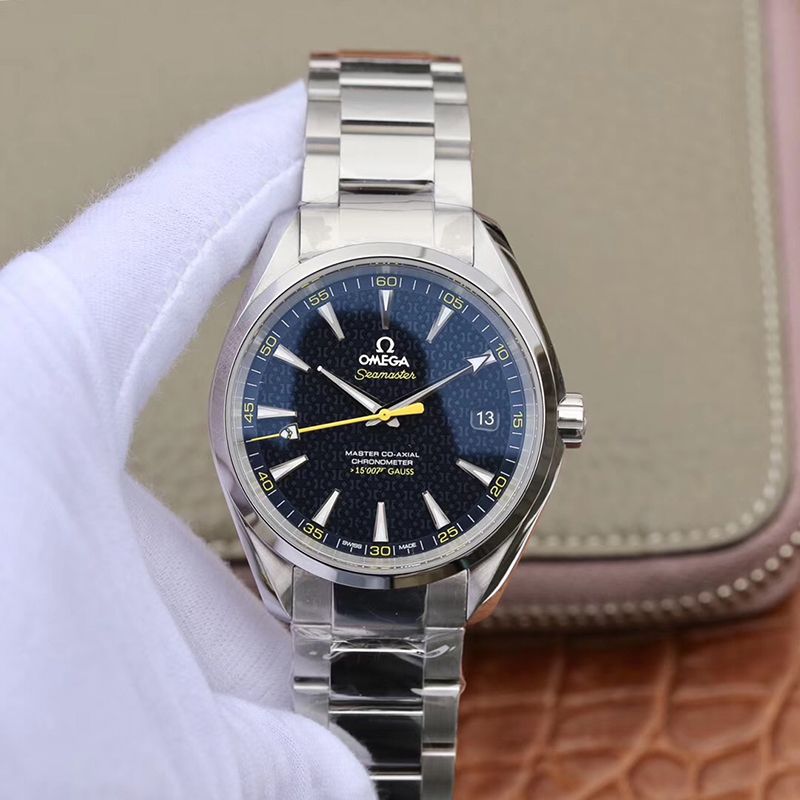 Replica 0me*ga Seamaster Aqua Terra 231.10.42.21.03.004 150M  James Bond  Stainless Steel 1:1 Best Edition Stainless Steel Bracelet Swiss ETA8500 Blue textured dial