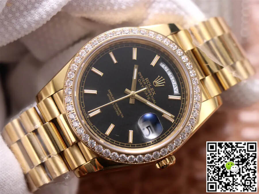 Replica R01ex Day Date 40MM 1:1 Best Edition EW Factory Yellow Gold Black Dial