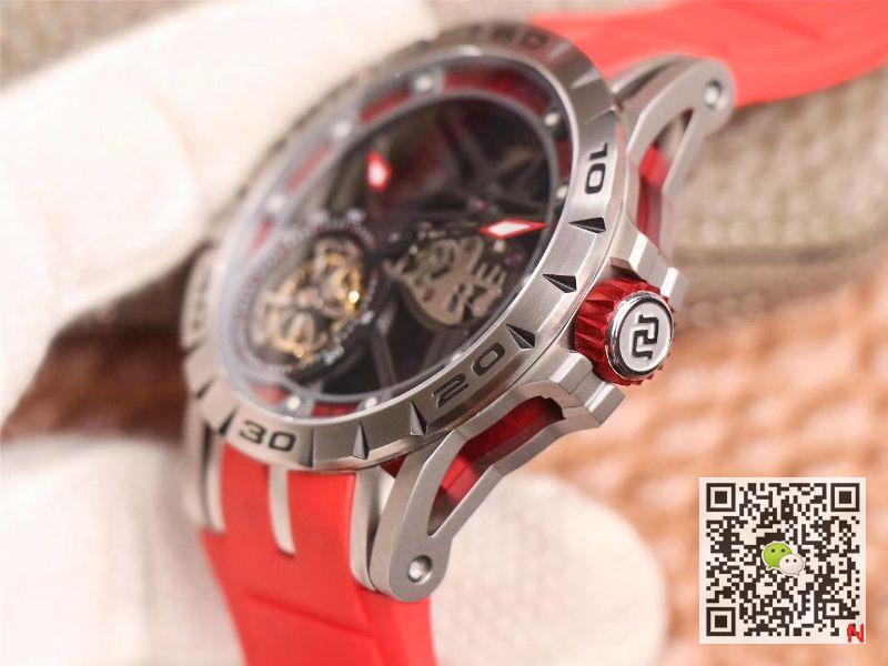 Replica Roger Dubuis Excalibur Spider RDDBEX0572 Hollow Flight Tourbillon 1:1 Best Edition JB Factory Red Strap Swiss RD505SQ