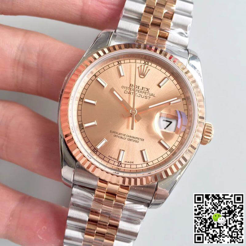 R01ex Dupe Datejust 36mm 116234 Mechanical Watches 1:1 Best Edition Swiss ETA3135 Rose Gold Dial