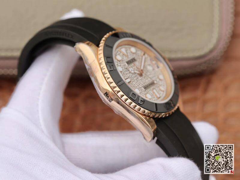 Replica R01ex Yacht-Master 40mm 116655 D1am0nd Dial Rosegold 1:1 Best Edition Automatic Swiss Movement Black Rubber Strap