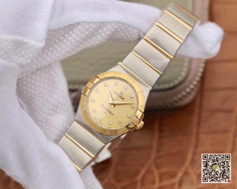 Replica 0me*ga Constellation 27mm Quartz Ladies TW Factory 1:1 Best Edition Swiss Eta Quartz 1376 Gold Dial